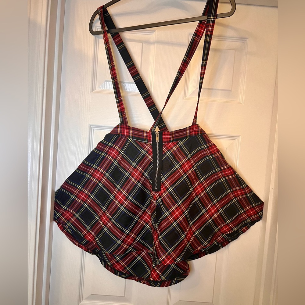 Suspenders Skirt - Banned Alternative Red & Black Tartan Plaid Pattern